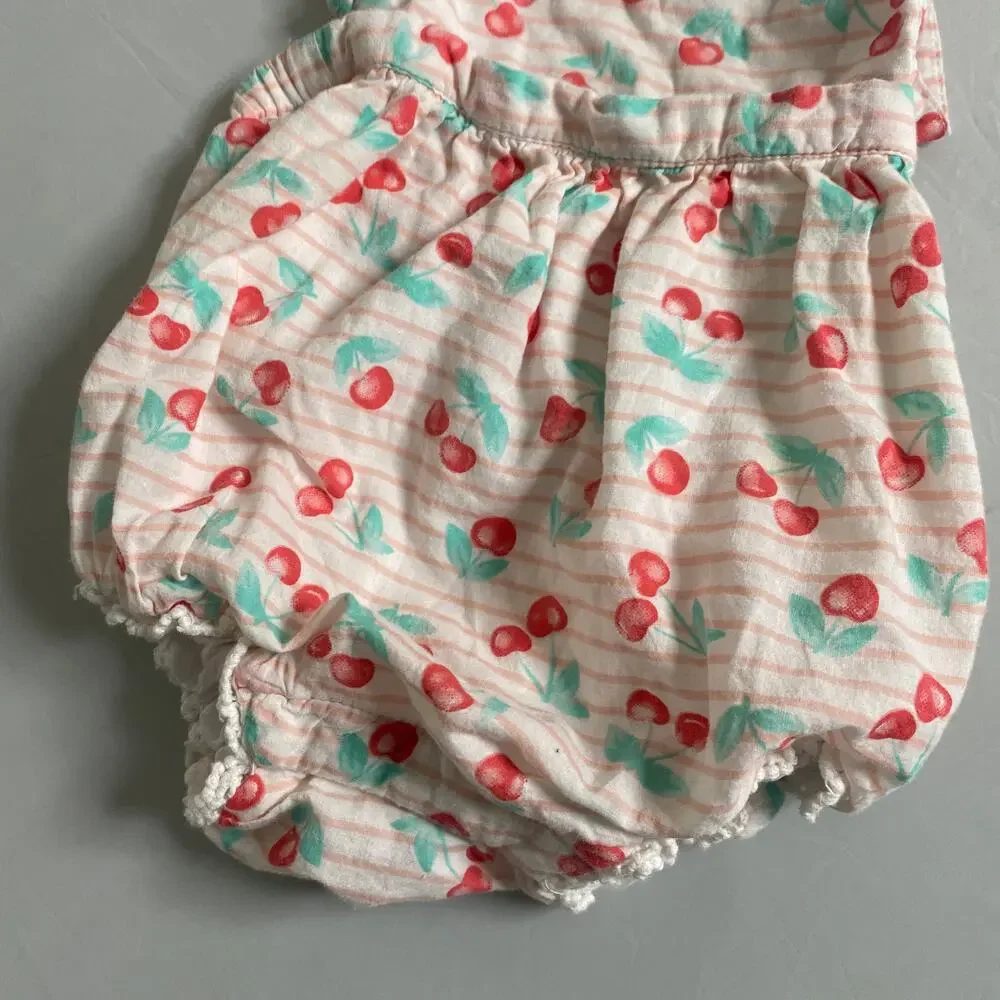 Piper & Posie Cherry Overall Backless Bubble Romper 3-6m